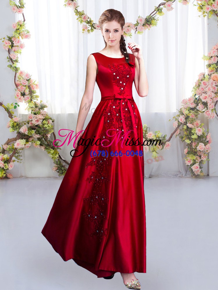 wholesale lovely scoop sleeveless backless court dresses for sweet 16 red satin
