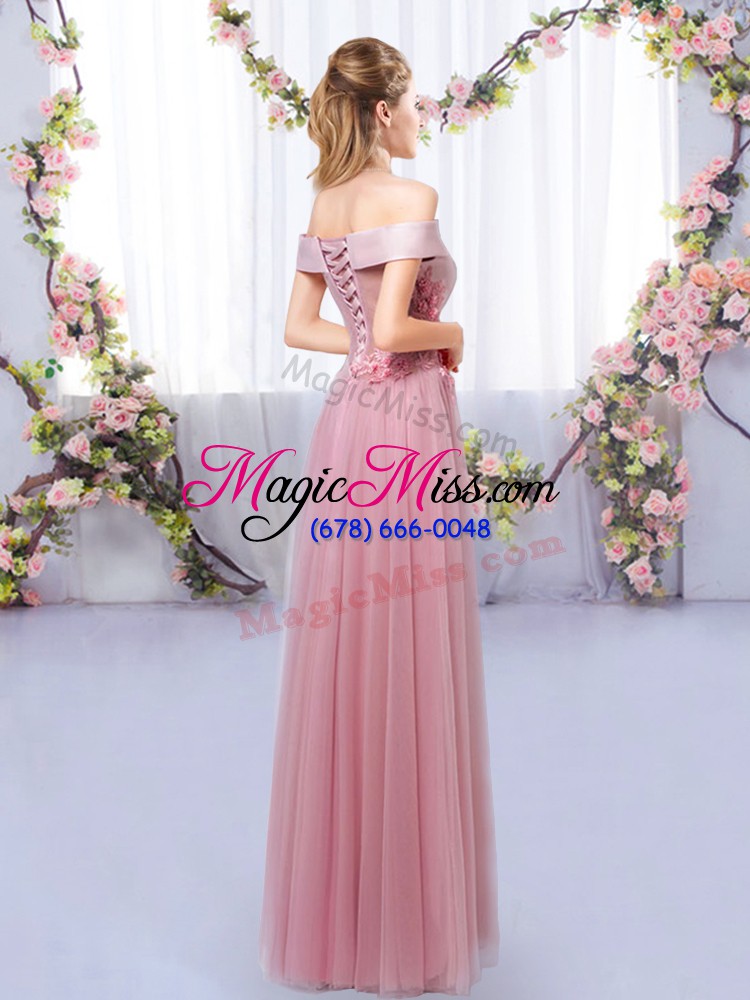 wholesale pink lace up court dresses for sweet 16 appliques sleeveless floor length
