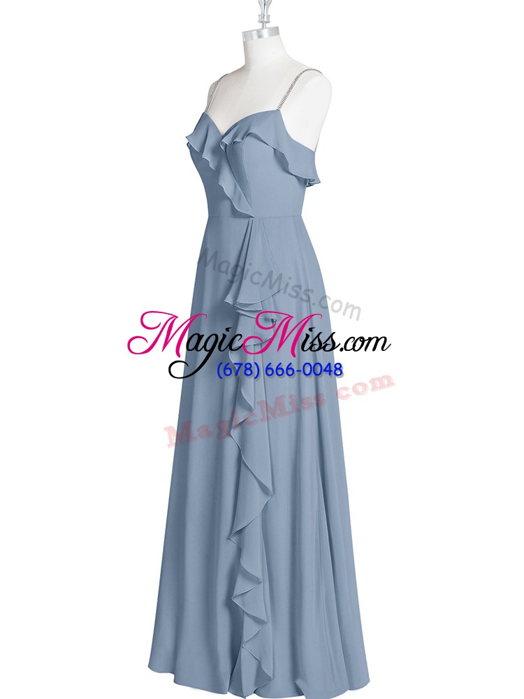wholesale customized blue zipper prom dress ruching sleeveless floor length