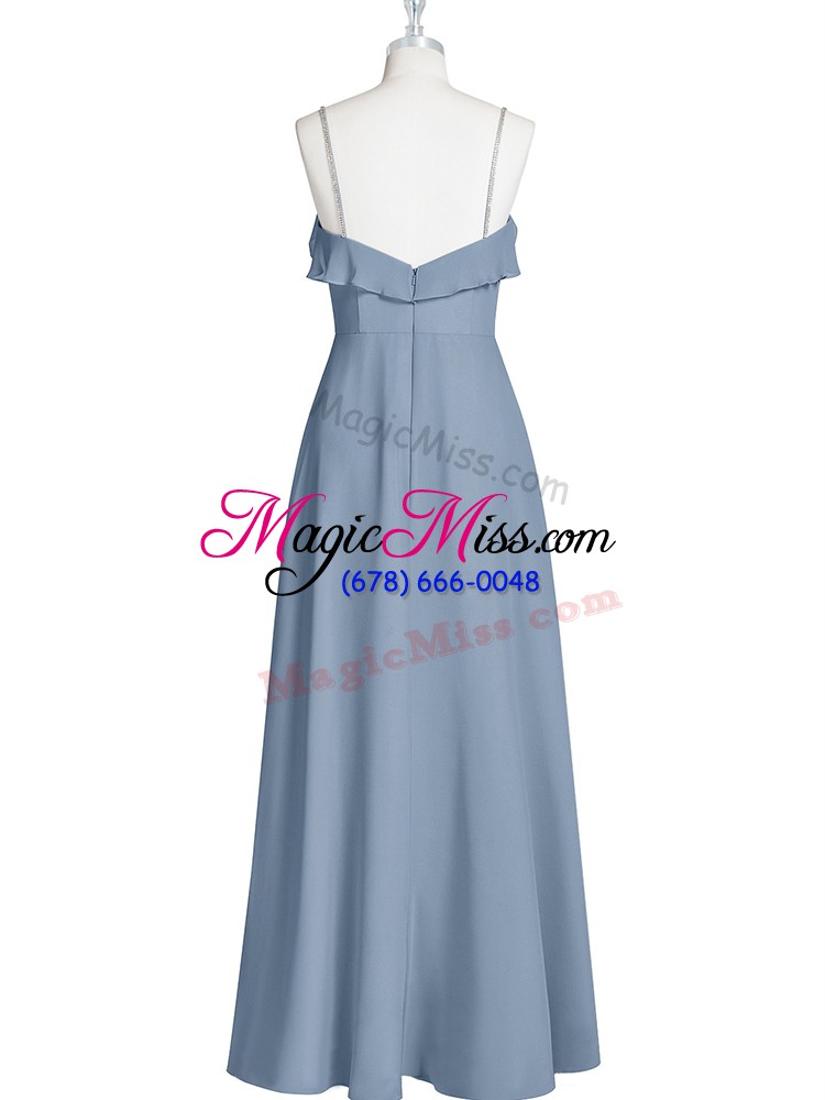 wholesale customized blue zipper prom dress ruching sleeveless floor length