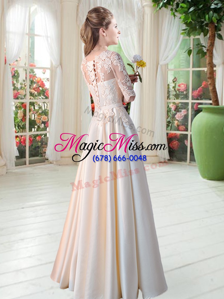 wholesale stunning scalloped half sleeves lace up prom dress champagne satin