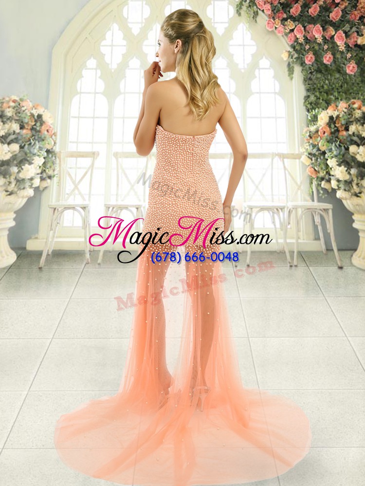 wholesale column/sheath sleeveless orange and peach prom evening gown brush train zipper