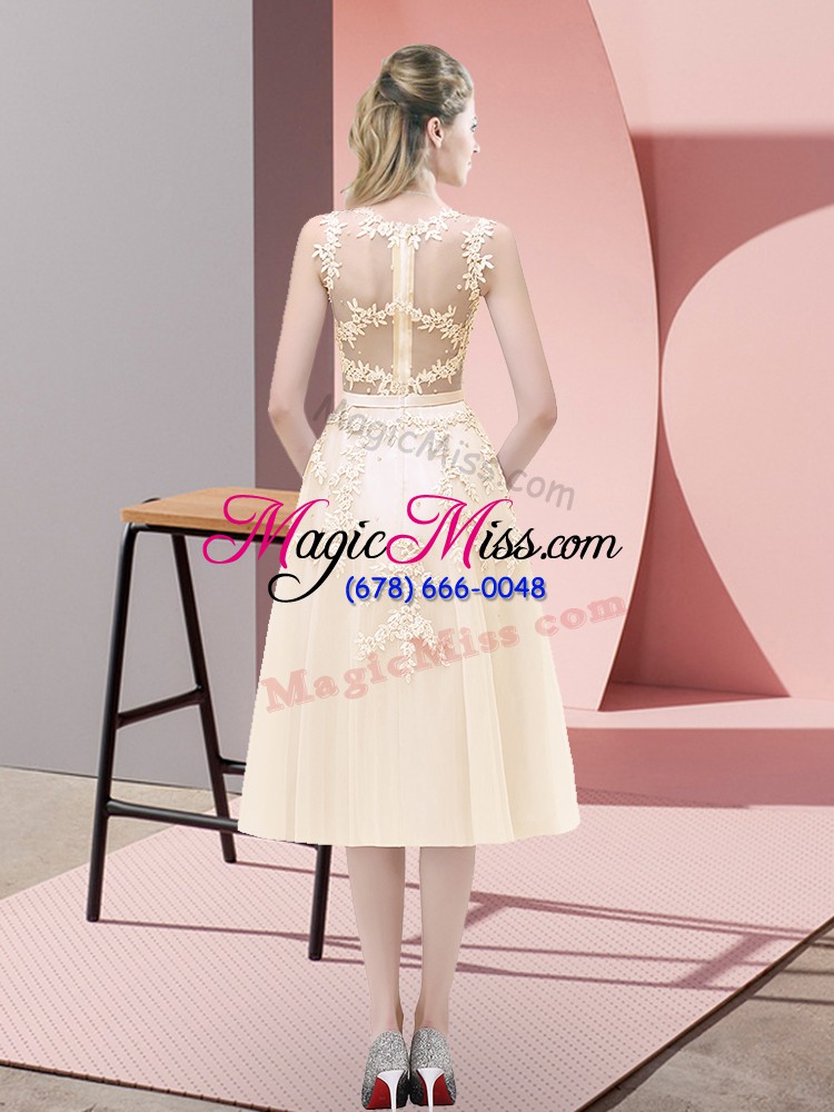 wholesale stunning champagne a-line beading and lace zipper sleeveless tea length