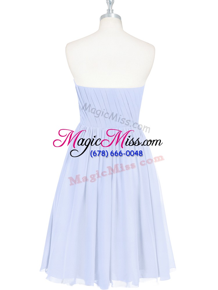 wholesale nice strapless sleeveless prom dresses knee length ruching and pleated light blue chiffon