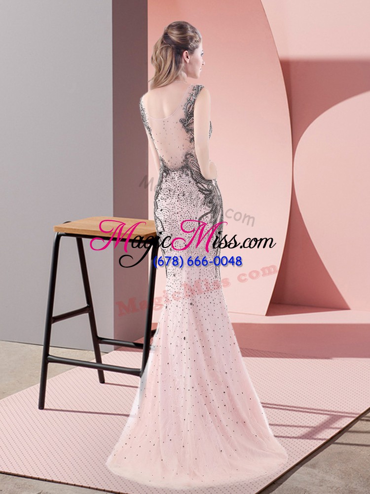 wholesale beauteous pink prom dresses scoop sleeveless sweep train side zipper