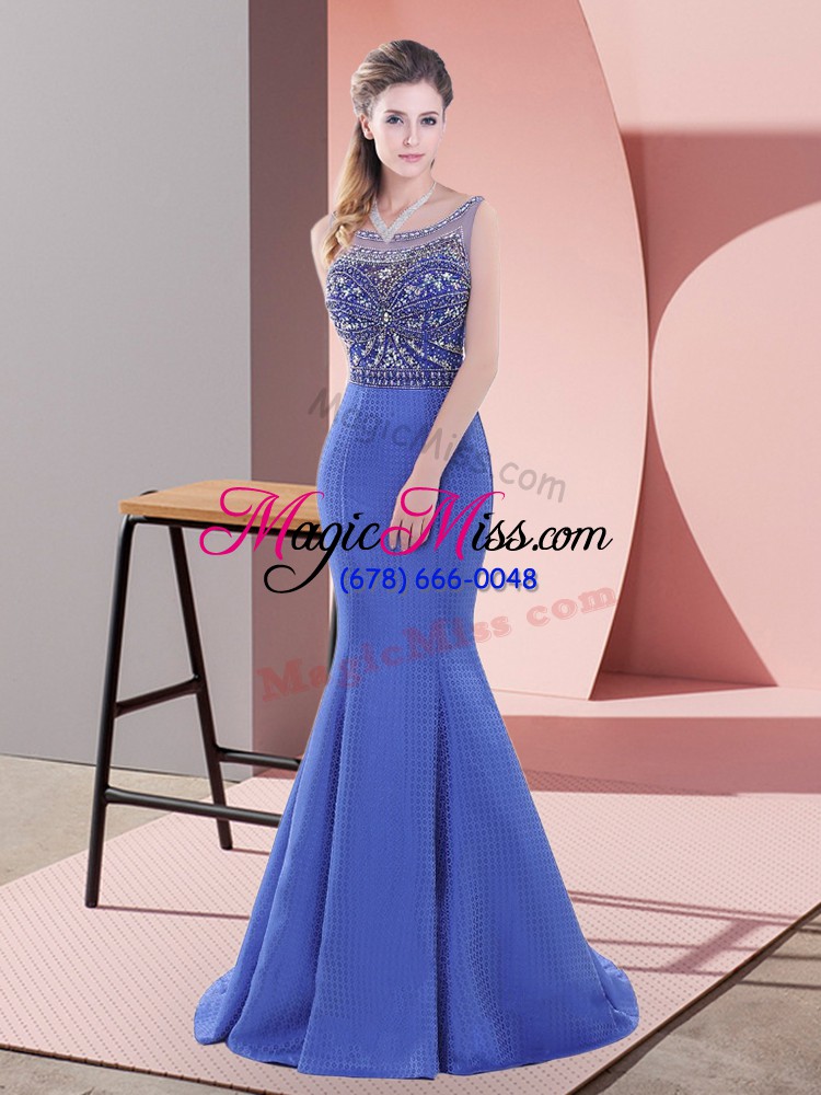 wholesale blue mermaid beading and lace prom dresses lace up satin sleeveless