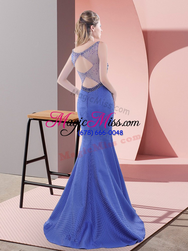 wholesale blue mermaid beading and lace prom dresses lace up satin sleeveless