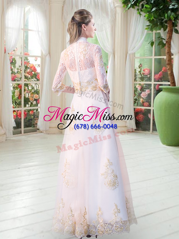 wholesale white zipper prom dress appliques 3 4 length sleeve floor length