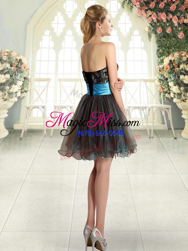 wholesale brown tulle lace up sleeveless mini length beading and appliques
