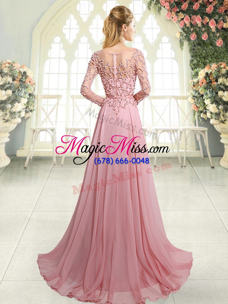 wholesale zipper prom dress pink for prom and party with beading sweep train