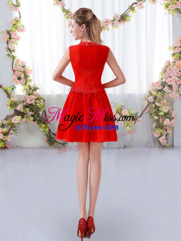 wholesale red high-neck neckline lace dama dress for quinceanera sleeveless zipper