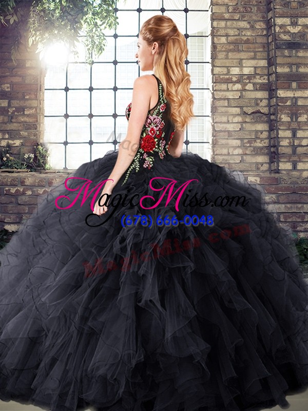 wholesale high class sleeveless floor length quinceanera gown and embroidery and ruffles