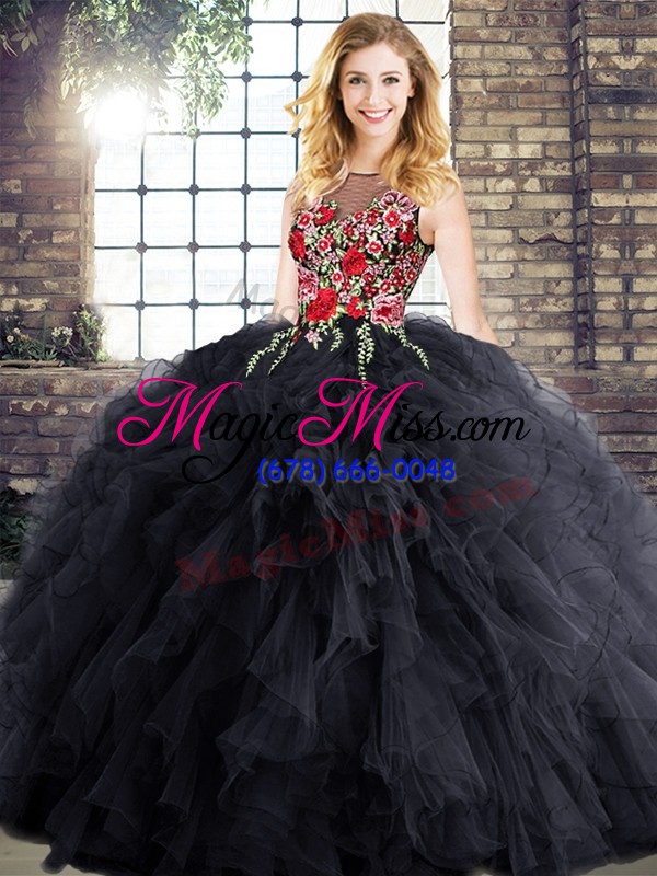 wholesale high class sleeveless floor length quinceanera gown and embroidery and ruffles