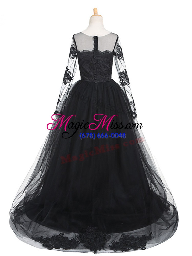 wholesale popular tulle long sleeves child pageant dress brush train and lace