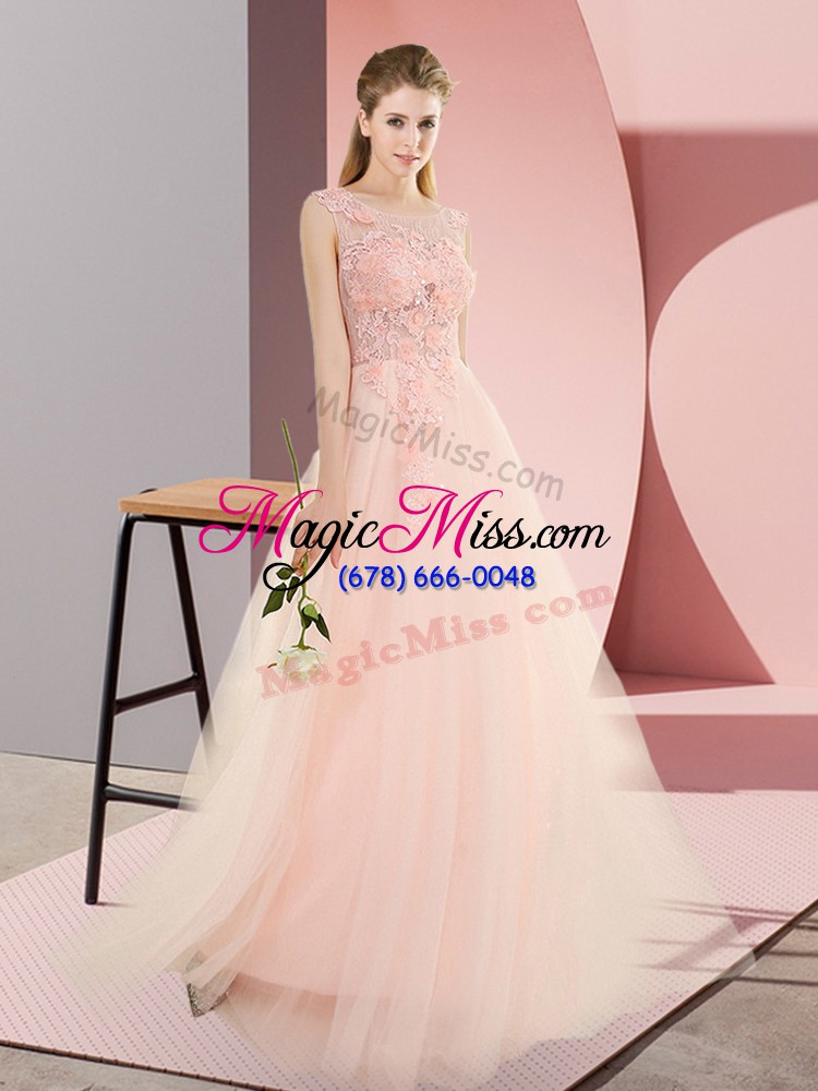 wholesale extravagant pink evening dress prom and party and military ball with beading and lace and appliques scoop sleeveless lace up