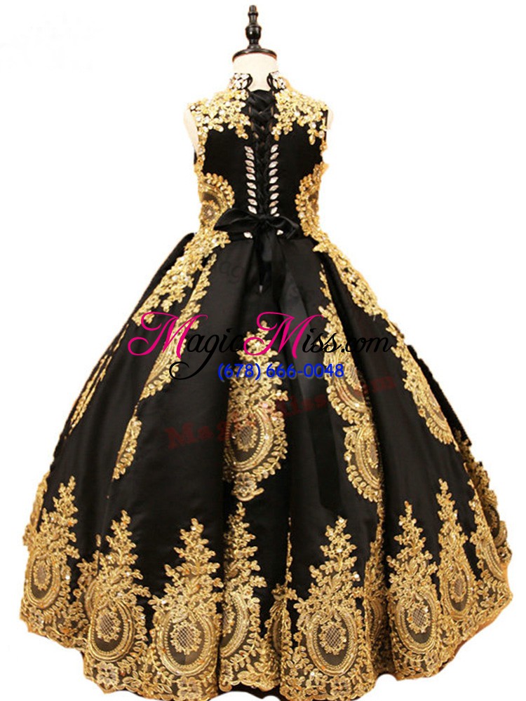 wholesale trendy black high-neck lace up beading pageant gowns sleeveless
