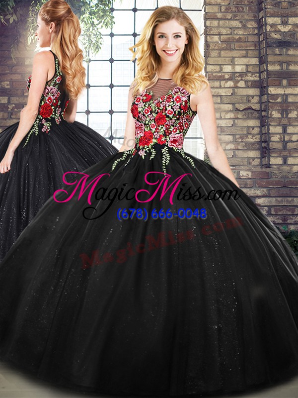 wholesale fine sleeveless floor length embroidery zipper 15 quinceanera dress with black