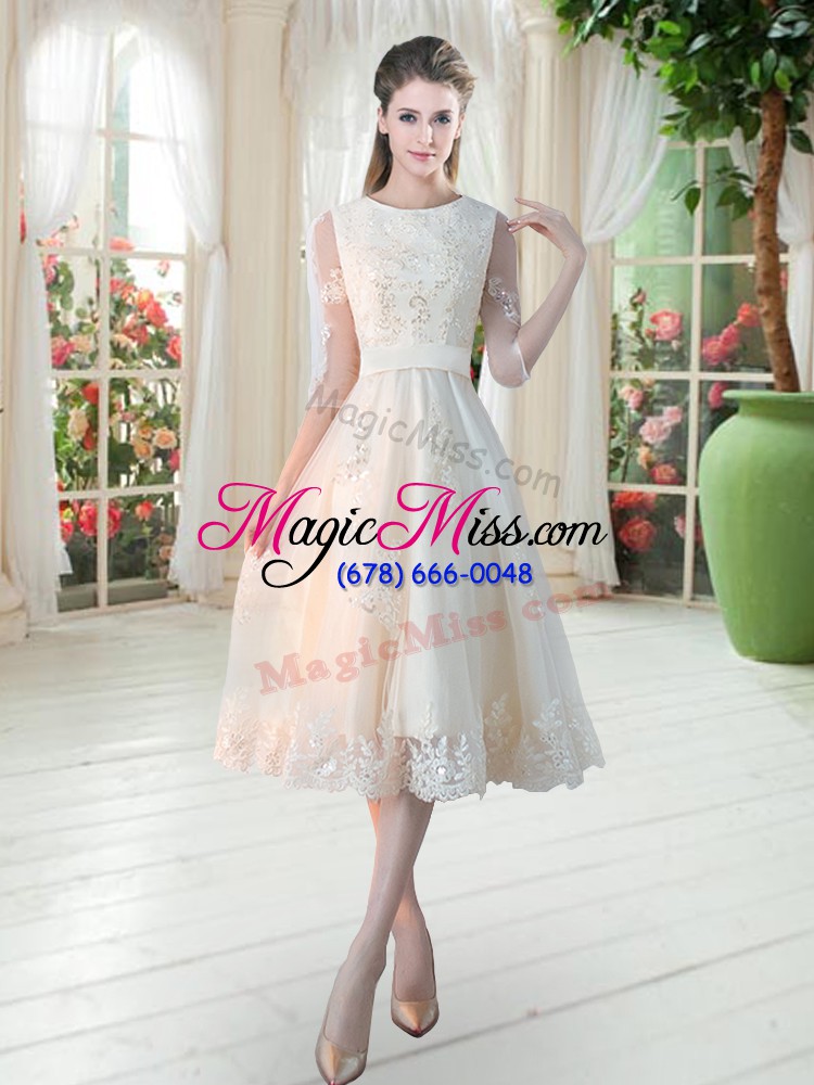 wholesale high class tea length lace up prom party dress champagne for prom and party with lace