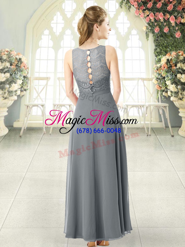 wholesale nice grey scoop clasp handle lace prom dresses sleeveless