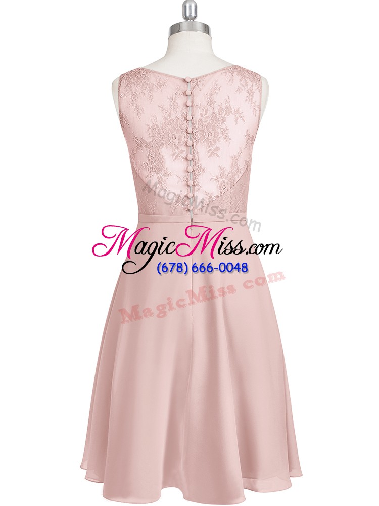 wholesale chiffon scoop sleeveless clasp handle lace homecoming dress in baby pink