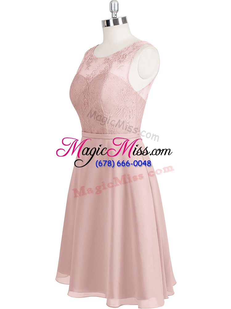 wholesale chiffon scoop sleeveless clasp handle lace homecoming dress in baby pink