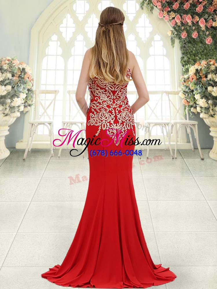 wholesale sophisticated red halter top neckline beading and lace evening dress sleeveless zipper
