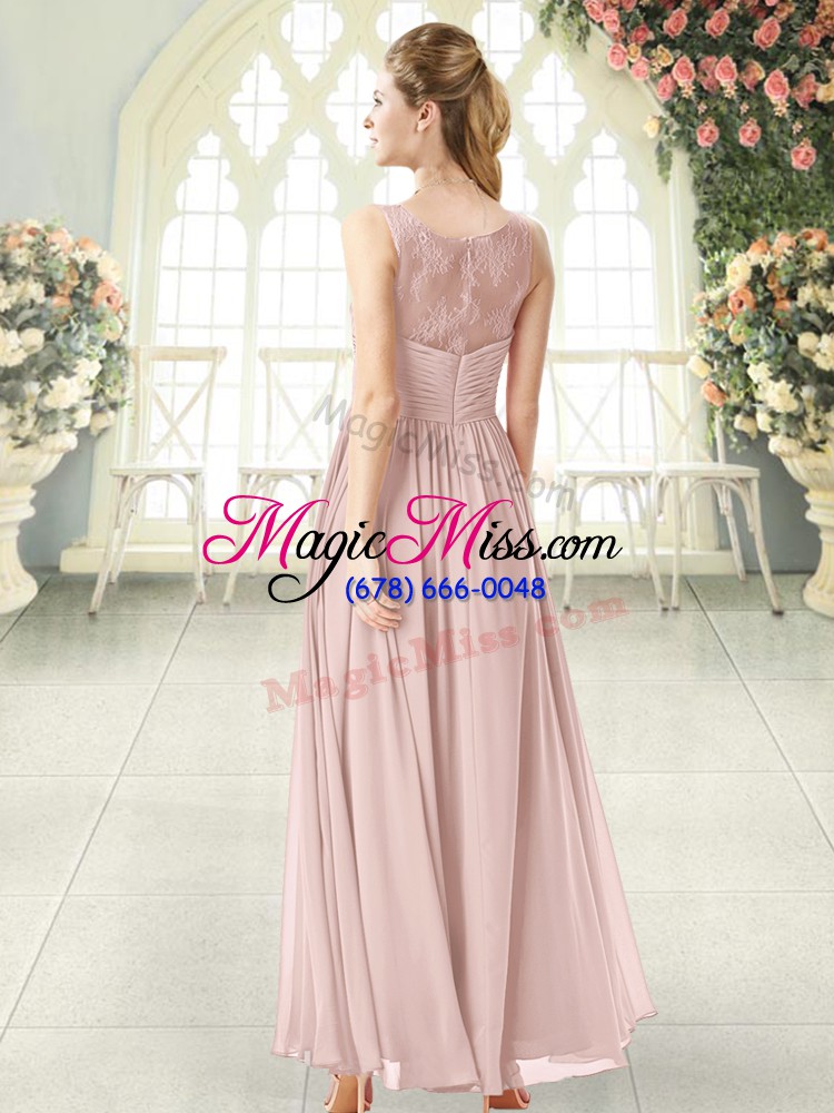 wholesale lace prom gown pink zipper sleeveless ankle length