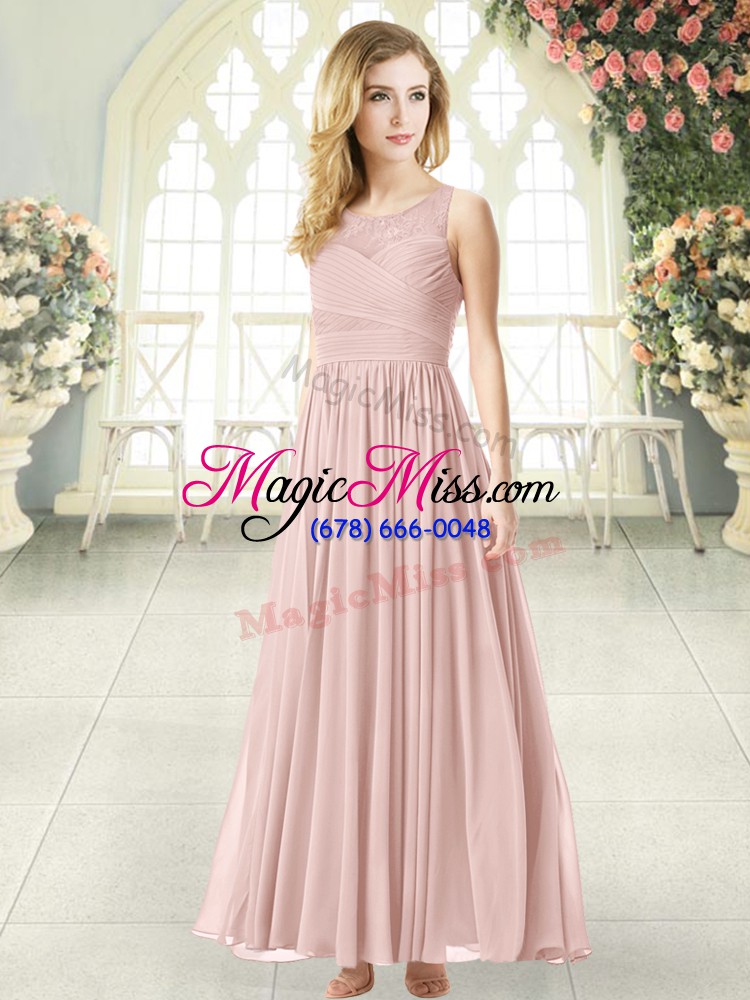 wholesale lace prom gown pink zipper sleeveless ankle length