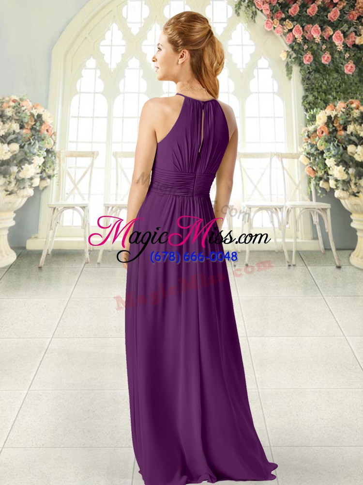 wholesale best purple zipper evening dress ruching sleeveless floor length