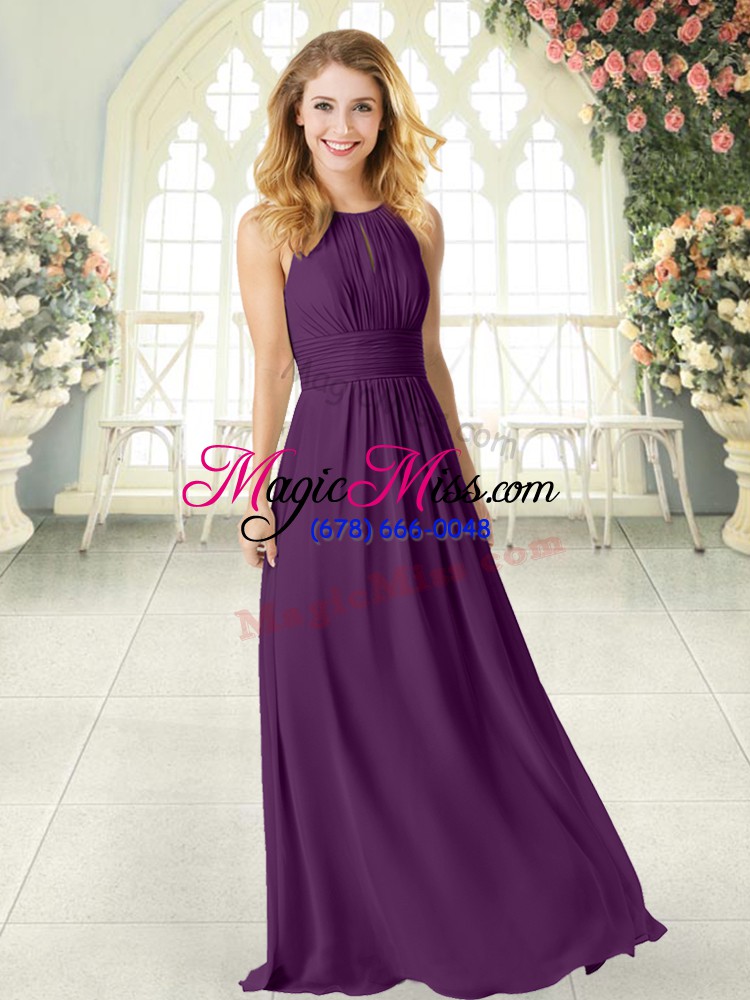 wholesale best purple zipper evening dress ruching sleeveless floor length