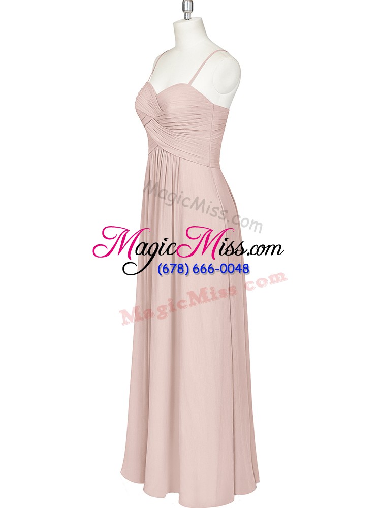 wholesale suitable floor length baby pink womens evening dresses chiffon sleeveless ruching