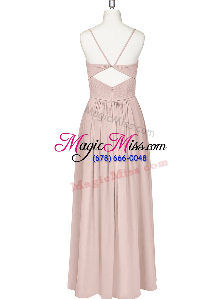 wholesale suitable floor length baby pink womens evening dresses chiffon sleeveless ruching