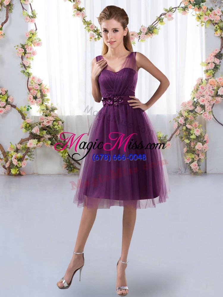 wholesale tulle v-neck sleeveless zipper appliques court dresses for sweet 16 in purple