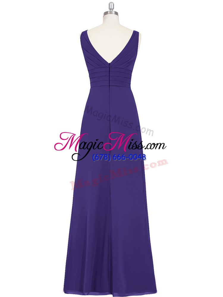 wholesale artistic purple sleeveless floor length ruching zipper