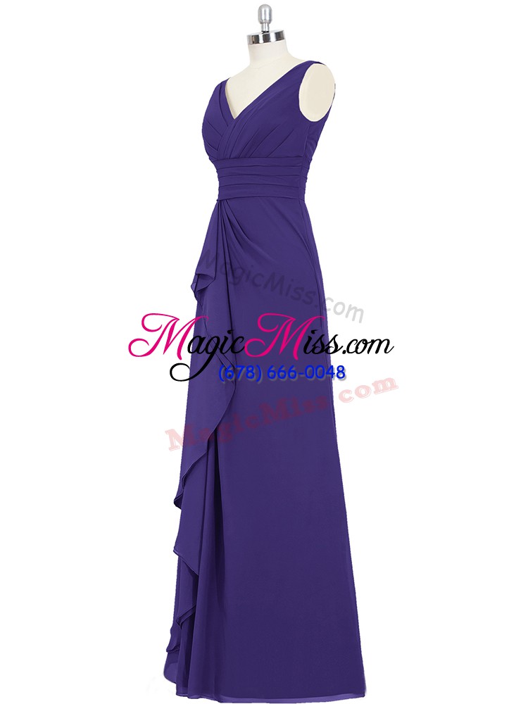 wholesale artistic purple sleeveless floor length ruching zipper