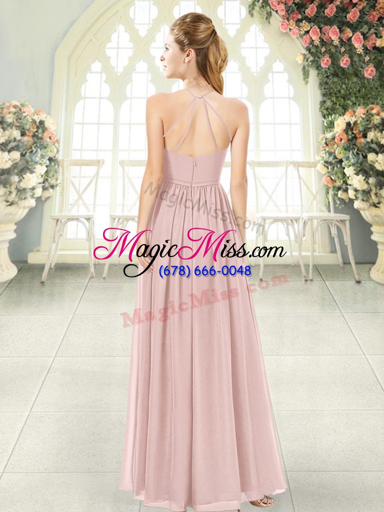 wholesale glorious pink halter top neckline ruching evening outfits sleeveless criss cross