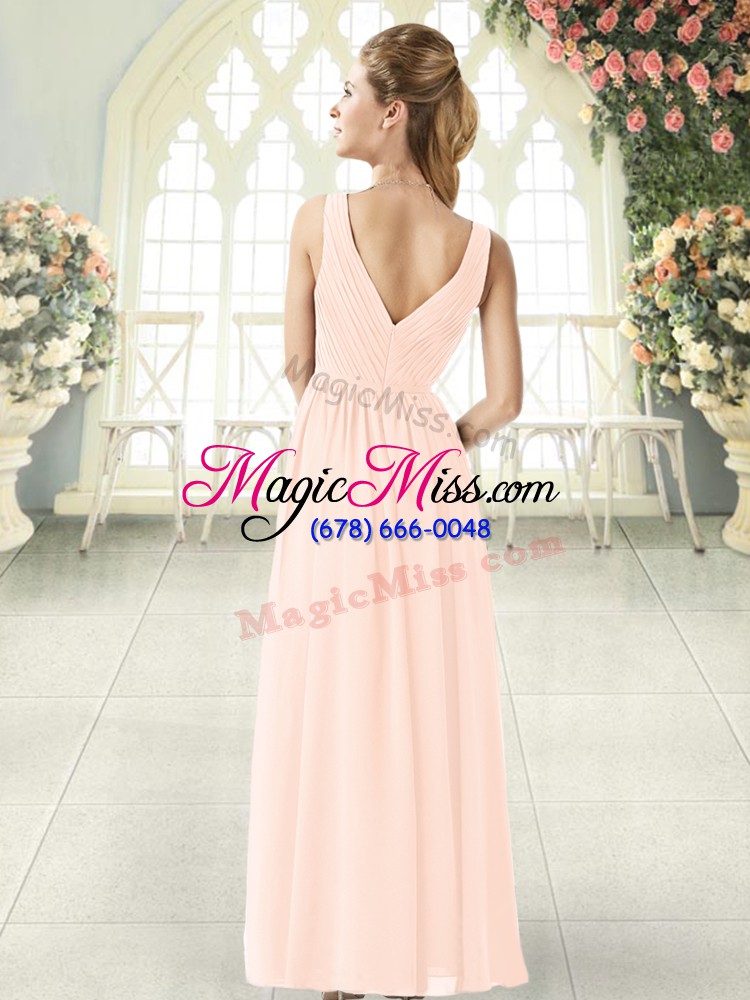 wholesale floor length zipper formal evening gowns pink for prom and party with ruching