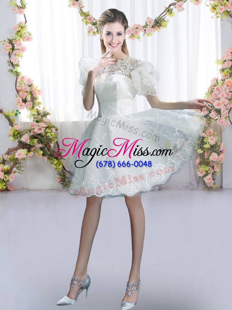 wholesale ideal white dama dress for quinceanera prom and party and wedding party with lace scoop short sleeves lace up