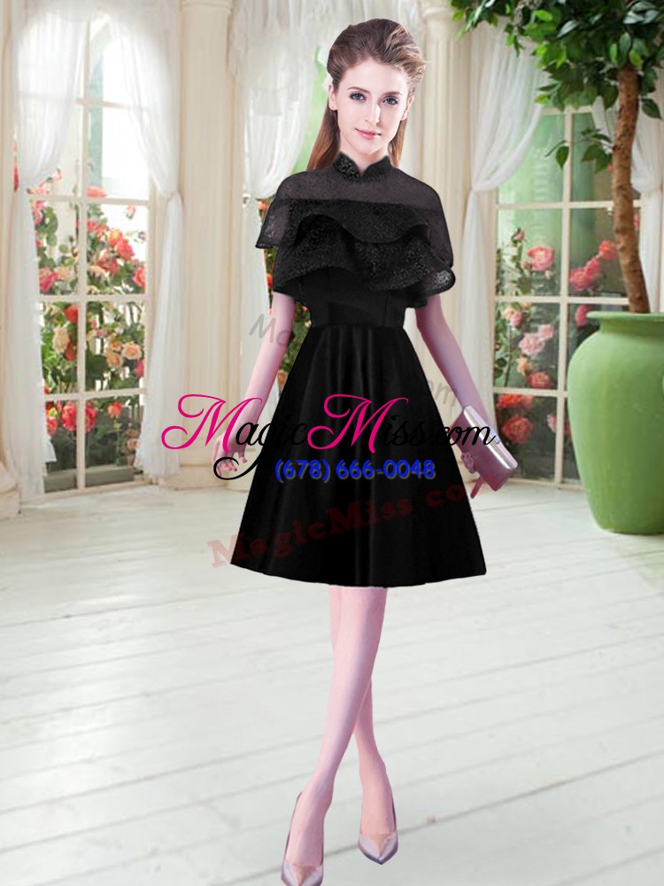 wholesale black prom dresses prom and party with lace high-neck short sleeves zipper