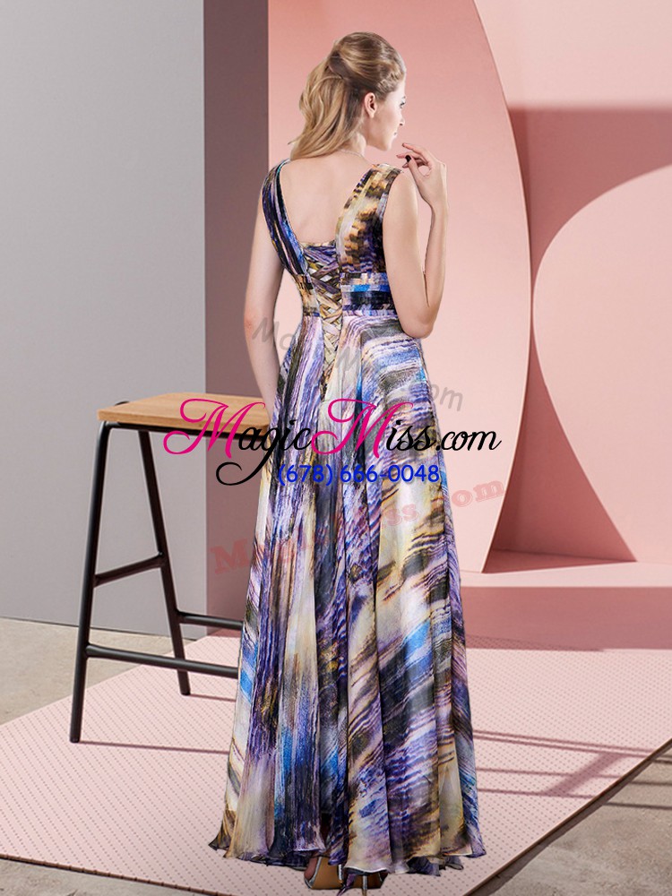 wholesale fancy multi-color evening dress prom and party with pattern v-neck sleeveless lace up
