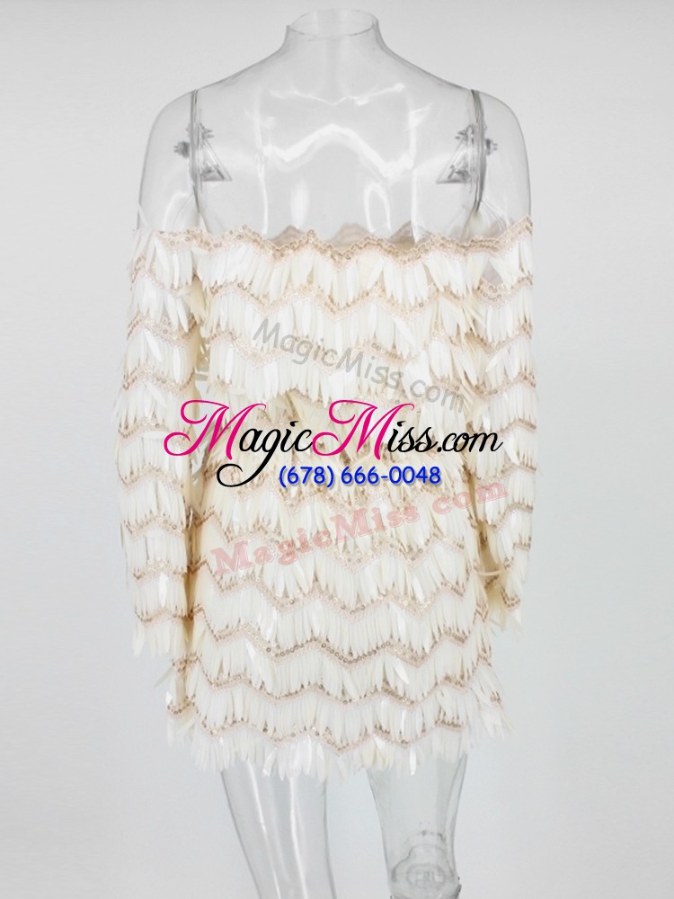 wholesale most popular off the shoulder long sleeves prom dress white sequined