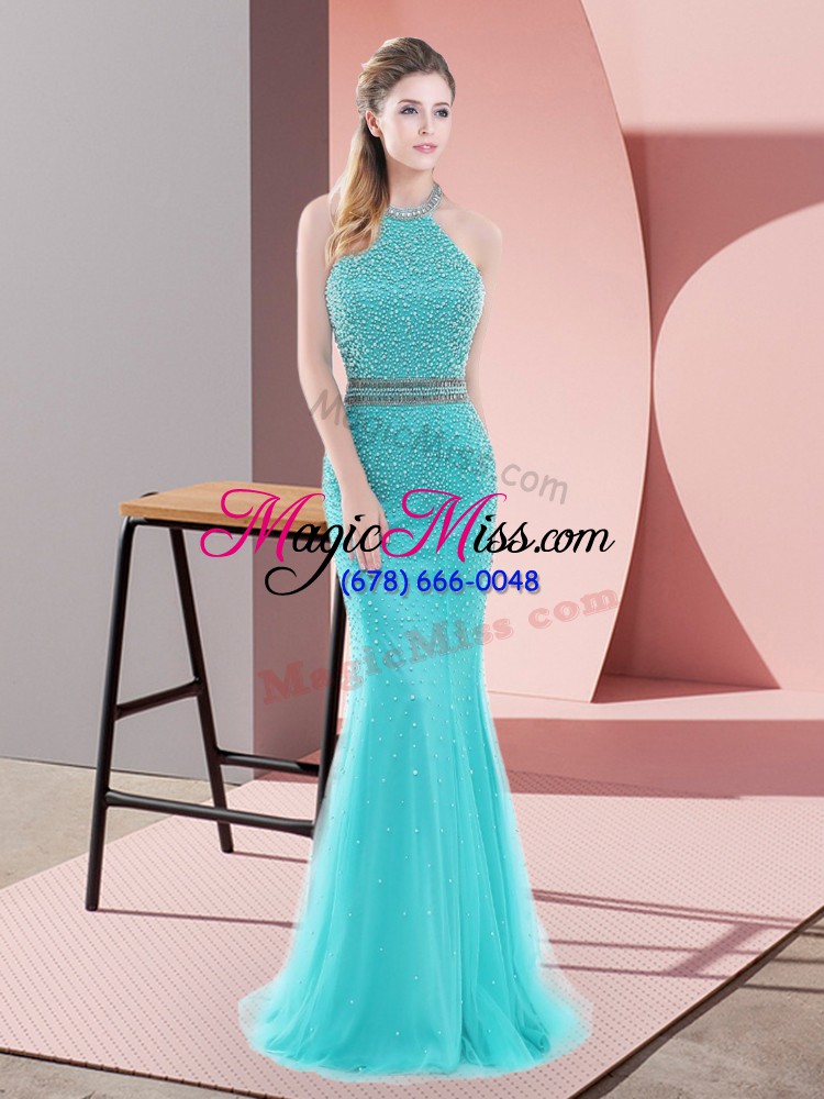wholesale perfect sleeveless sweep train beading backless prom party dress