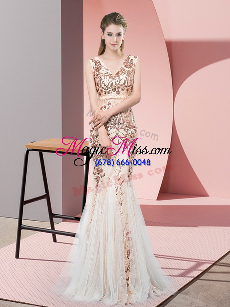 wholesale sequins prom dress champagne backless sleeveless floor length