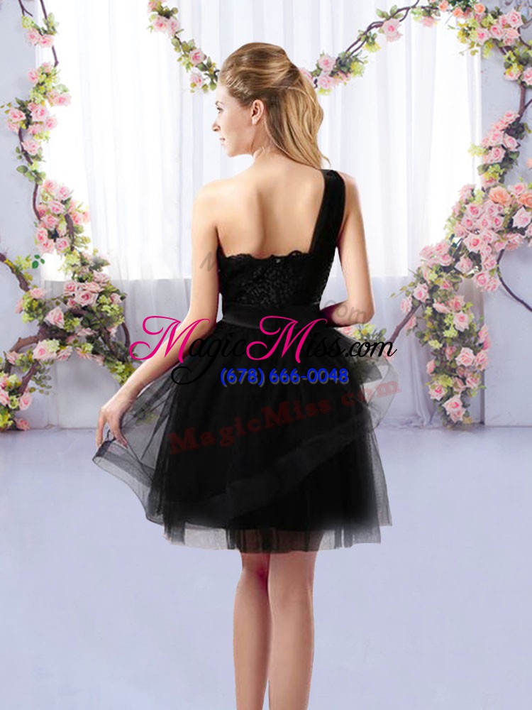 wholesale black side zipper bridesmaid dresses lace sleeveless mini length