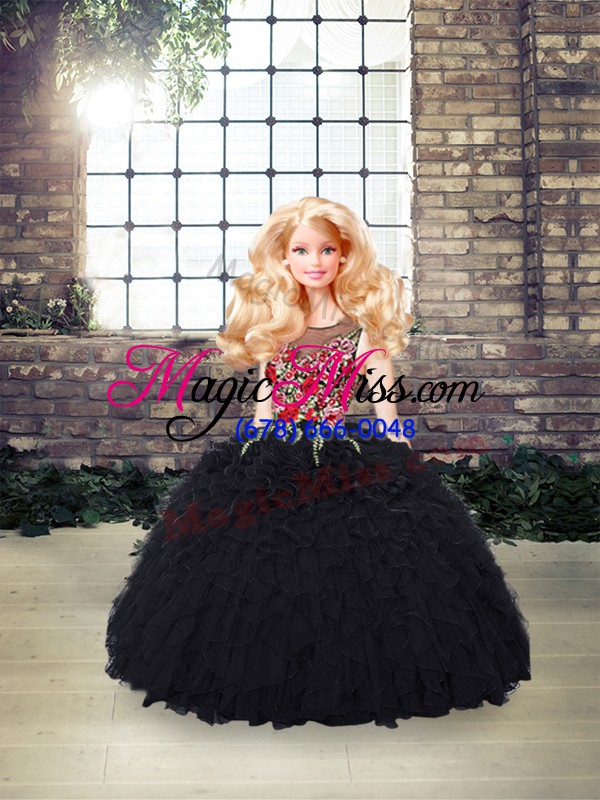 wholesale hot selling black quinceanera gown military ball and sweet 16 with embroidery and ruffles scoop sleeveless zipper