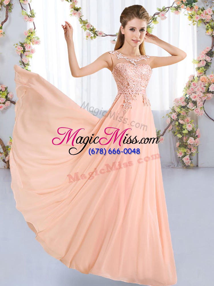 wholesale peach sleeveless floor length lace lace up dama dress