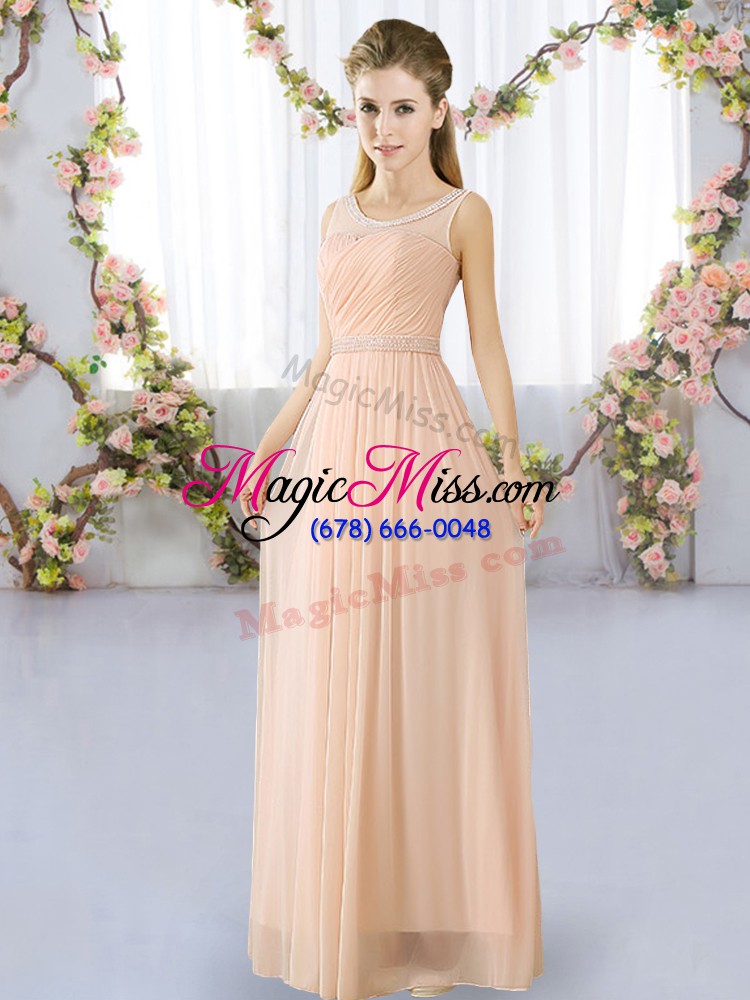 wholesale peach sleeveless floor length lace lace up dama dress