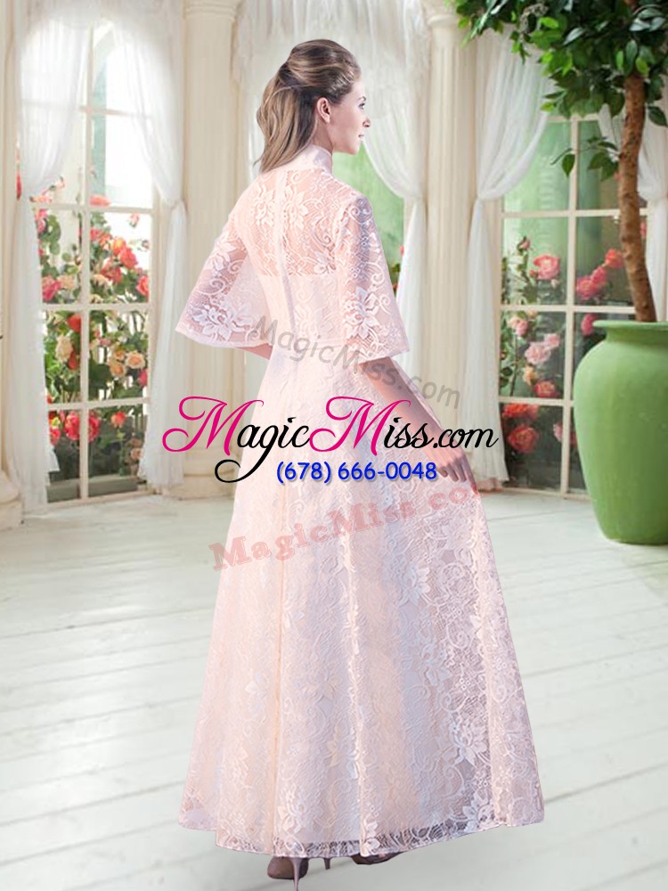 wholesale lace high-neck half sleeves zipper appliques in white