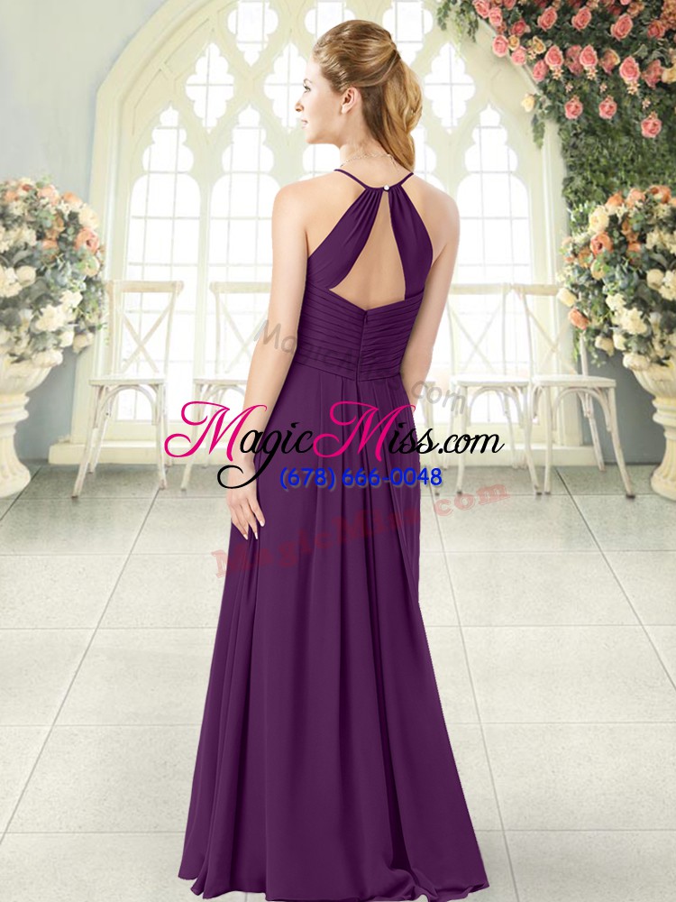 wholesale delicate purple empire spaghetti straps sleeveless chiffon floor length zipper ruching prom dresses