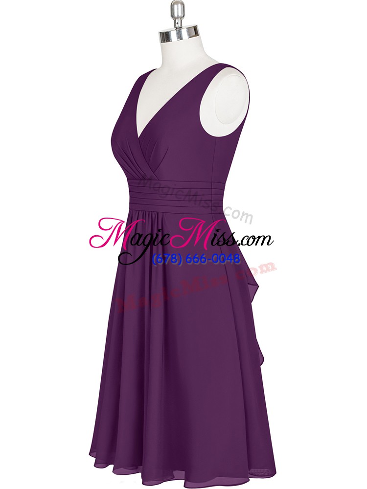 wholesale amazing purple evening dress prom and party and military ball with pleated v-neck sleeveless zipper